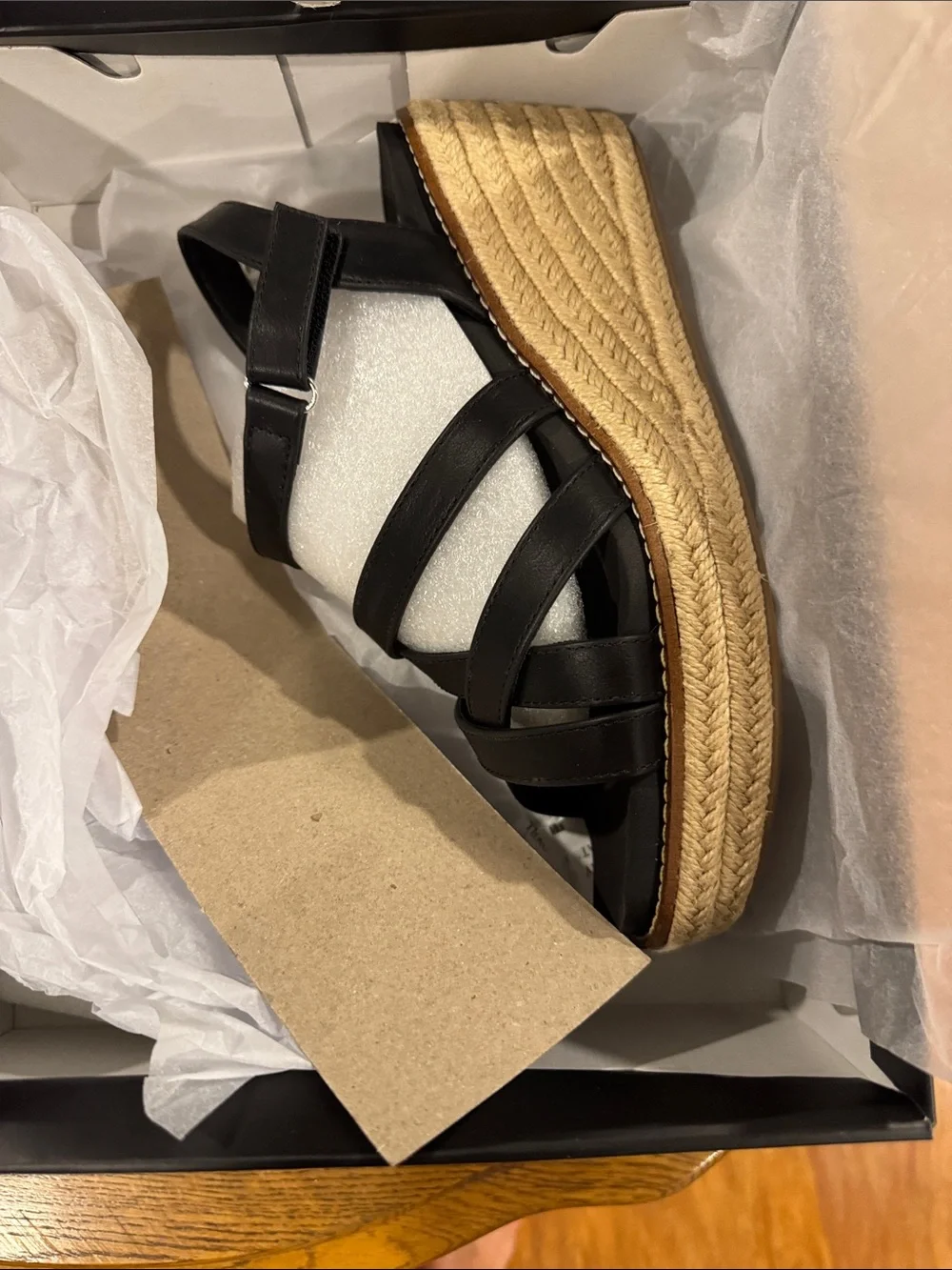 Corkys Black Strappy Espadrille Wedge Sandals